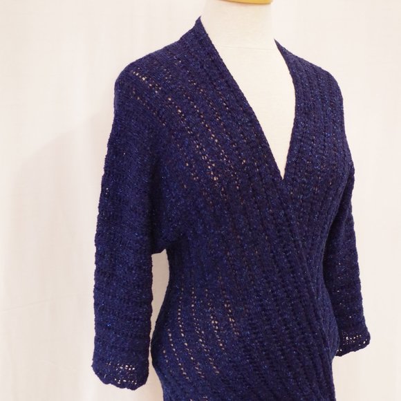 Bebe "Caspian Blue" Metallic Knit Faux Wrap Sweater- Sz. Sm - Picture 5 of 8